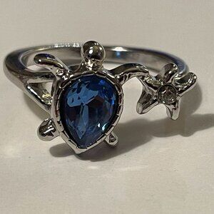 Turtle and sea star fish ring size 8 silver pretty gift for mom or wife starfish